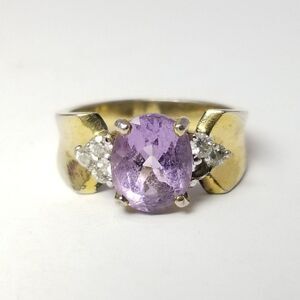 Vintage Sterling Silver Purple Rhinestone Gold Overlay Ring, Size 7, Estate